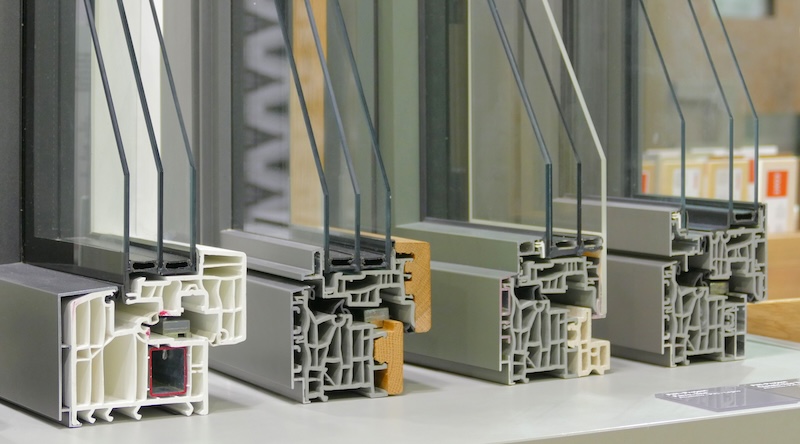 Closeup shot of window frames for thermo-acoustic insulation with double and triple glazing